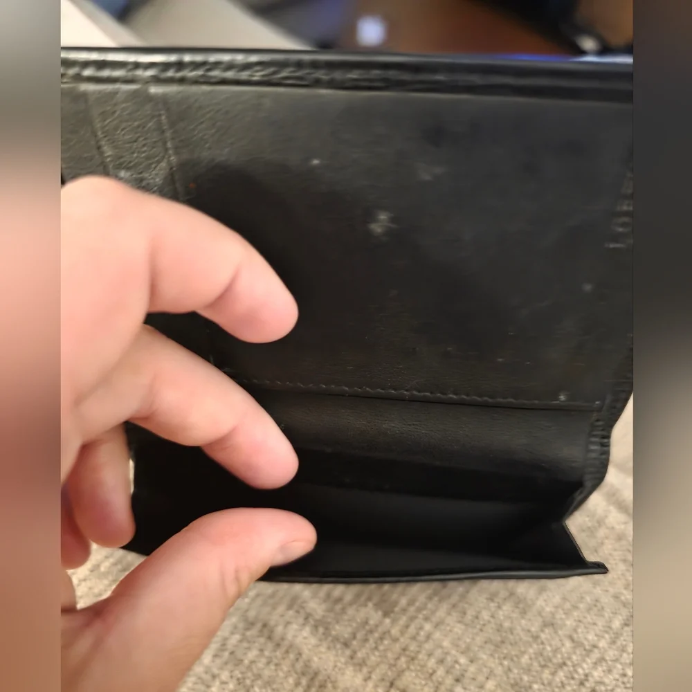 Loewe Black Grained Leather Trifold Wallet EUC